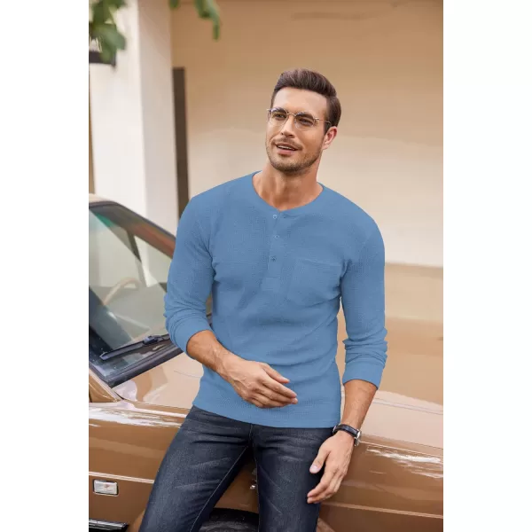 COOFANDY Men's Henley Shirts Long Sleeve Basic Waffle Pique Pullover T-Shirt with Pocket