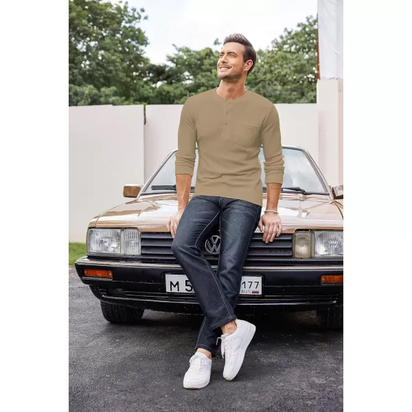 COOFANDY Men's Henley Shirts Long Sleeve Basic Waffle Pique Pullover T-Shirt with Pocket