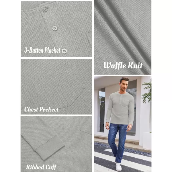 COOFANDY Men's Henley Shirts Long Sleeve Basic Waffle Pique Pullover T-Shirt with Pocket