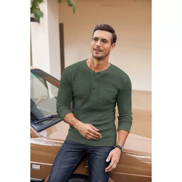 COOFANDY Men's Henley Shirts Long Sleeve Basic Waffle Pique Pullover T-Shirt with Pocket