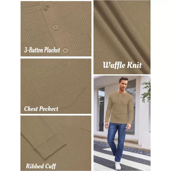 COOFANDY Men's Henley Shirts Long Sleeve Basic Waffle Pique Pullover T-Shirt with Pocket