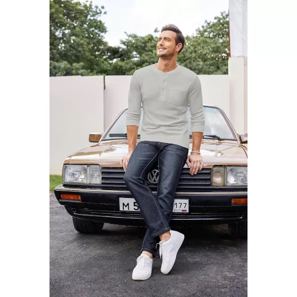 COOFANDY Men's Henley Shirts Long Sleeve Basic Waffle Pique Pullover T-Shirt with Pocket
