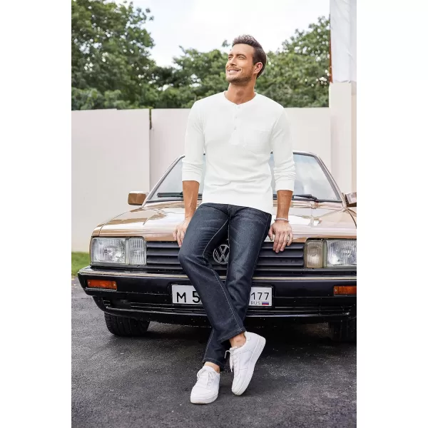 COOFANDY Men's Henley Shirts Long Sleeve Basic Waffle Pique Pullover T-Shirt with Pocket