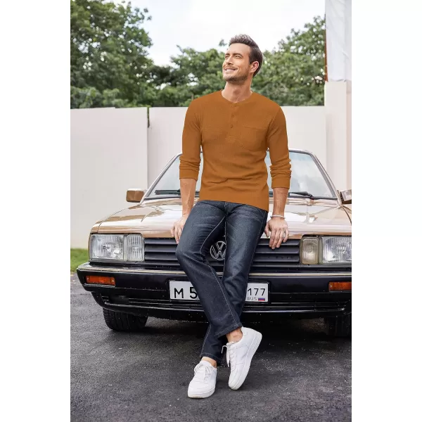 COOFANDY Men's Henley Shirts Long Sleeve Basic Waffle Pique Pullover T-Shirt with Pocket