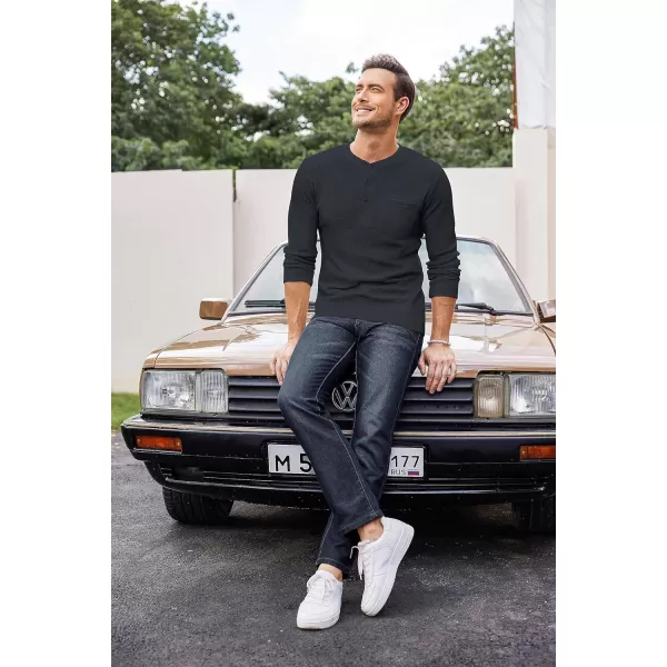 COOFANDY Men's Henley Shirts Long Sleeve Basic Waffle Pique Pullover T-Shirt with Pocket