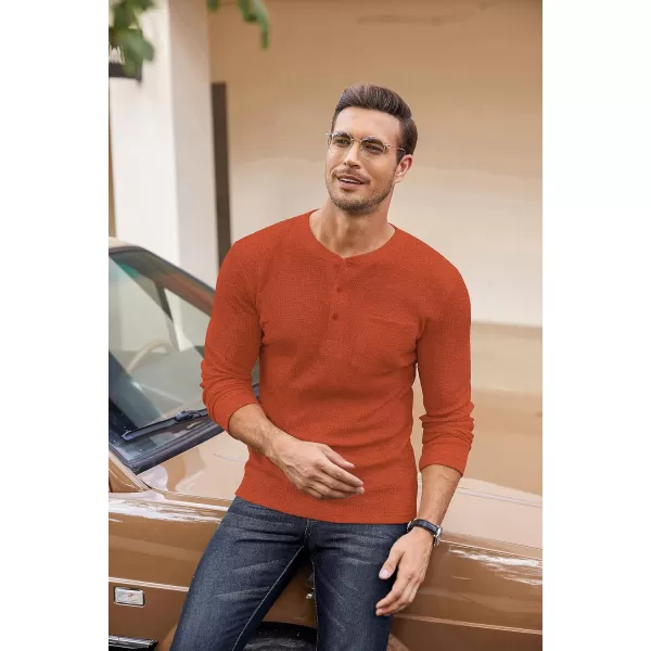 COOFANDY Men's Henley Shirts Long Sleeve Basic Waffle Pique Pullover T-Shirt with Pocket