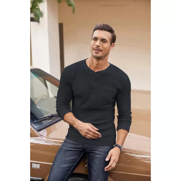 COOFANDY Men's Henley Shirts Long Sleeve Basic Waffle Pique Pullover T-Shirt with Pocket
