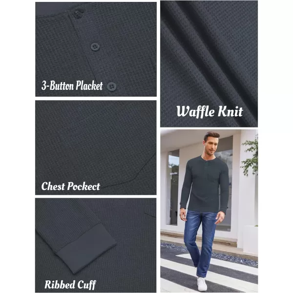 COOFANDY Men's Henley Shirts Long Sleeve Basic Waffle Pique Pullover T-Shirt with Pocket