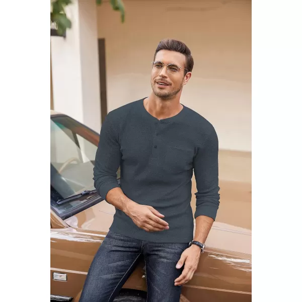 COOFANDY Men's Henley Shirts Long Sleeve Basic Waffle Pique Pullover T-Shirt with Pocket