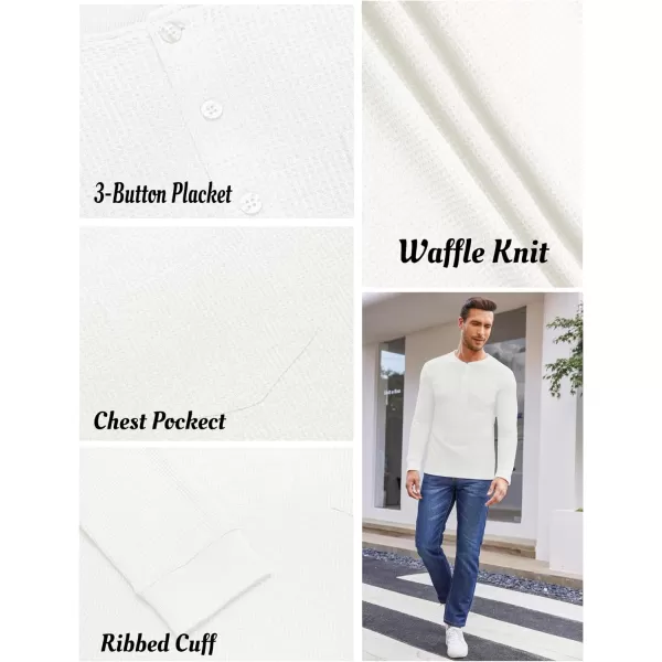 COOFANDY Men's Henley Shirts Long Sleeve Basic Waffle Pique Pullover T-Shirt with Pocket