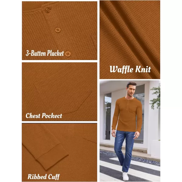 COOFANDY Men's Henley Shirts Long Sleeve Basic Waffle Pique Pullover T-Shirt with Pocket