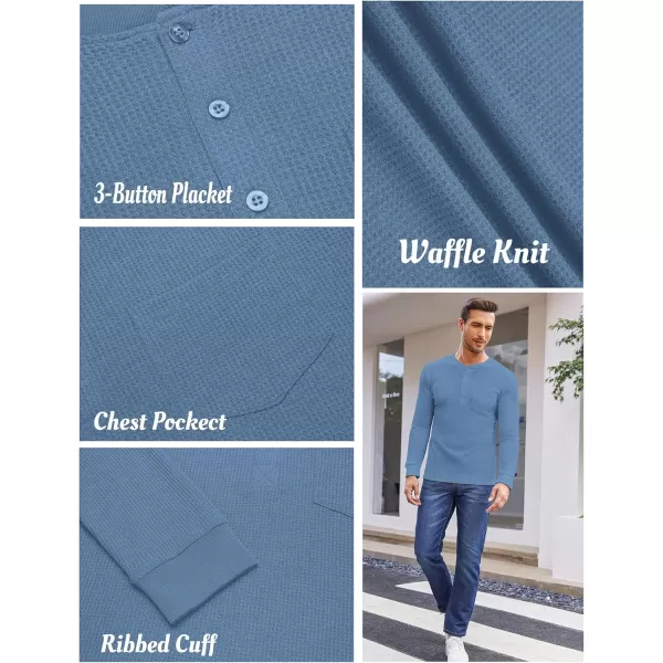 COOFANDY Men's Henley Shirts Long Sleeve Basic Waffle Pique Pullover T-Shirt with Pocket
