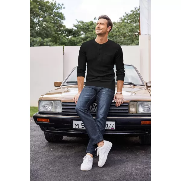 COOFANDY Men's Henley Shirts Long Sleeve Basic Waffle Pique Pullover T-Shirt with Pocket