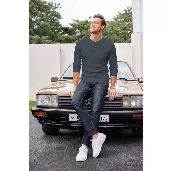 COOFANDY Men's Henley Shirts Long Sleeve Basic Waffle Pique Pullover T-Shirt with Pocket