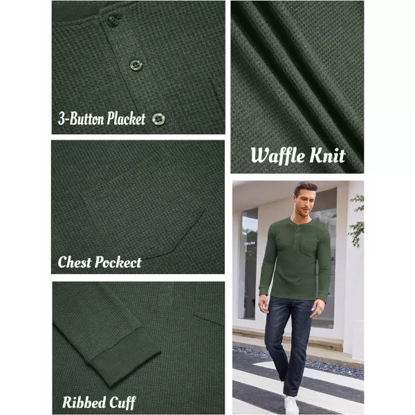 COOFANDY Men's Henley Shirts Long Sleeve Basic Waffle Pique Pullover T-Shirt with Pocket