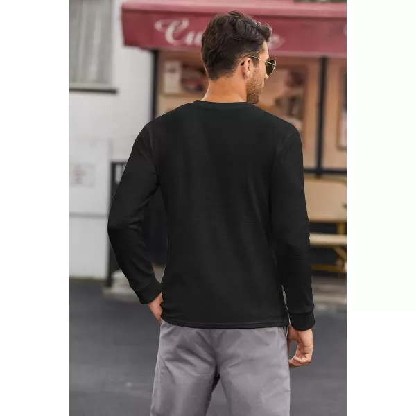 COOFANDY Men's Henley Shirts Long Sleeve Basic Waffle Pique Pullover T-Shirt with Pocket