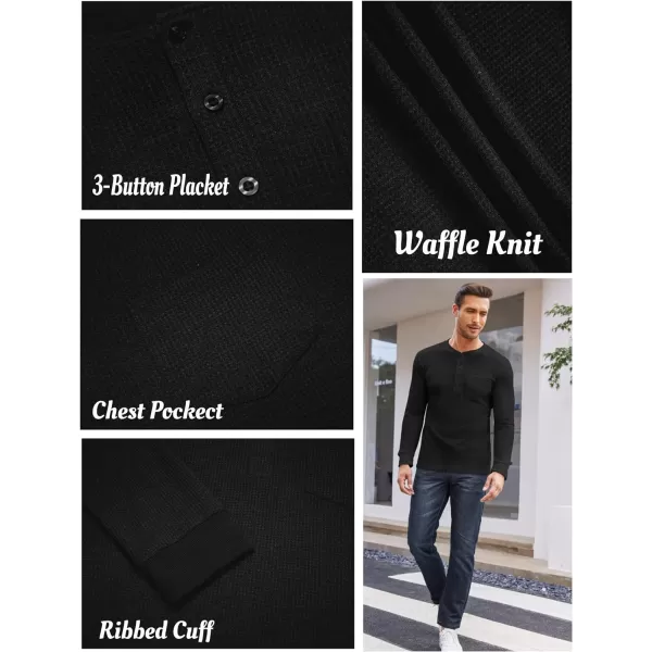 COOFANDY Men's Henley Shirts Long Sleeve Basic Waffle Pique Pullover T-Shirt with Pocket