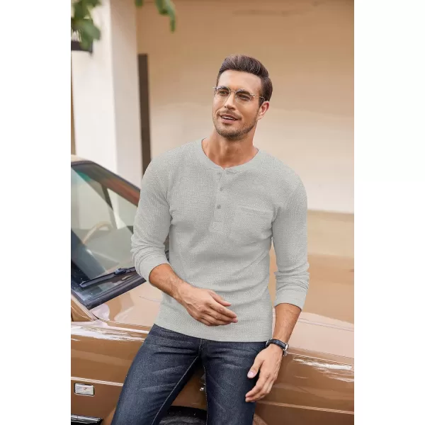 COOFANDY Men's Henley Shirts Long Sleeve Basic Waffle Pique Pullover T-Shirt with Pocket
