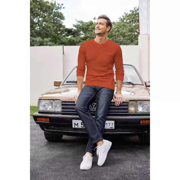 COOFANDY Men's Henley Shirts Long Sleeve Basic Waffle Pique Pullover T-Shirt with Pocket