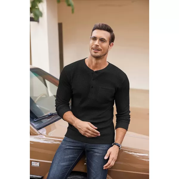 COOFANDY Men's Henley Shirts Long Sleeve Basic Waffle Pique Pullover T-Shirt with Pocket