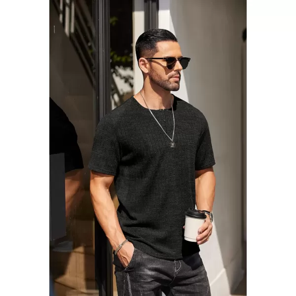 COOFANDY Men's Henley Shirts Short Sleeve Casual Basic Summer Ribbed T-Shirts