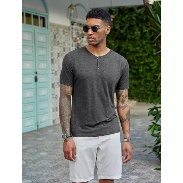 COOFANDY Men's Henley Shirts Short Sleeve Casual Basic Tee Summer Button Henley Soild T Shirts