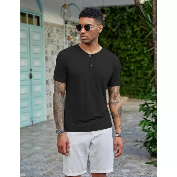 COOFANDY Men's Henley Shirts Short Sleeve Casual Basic Tee Summer Button Henley Soild T Shirts