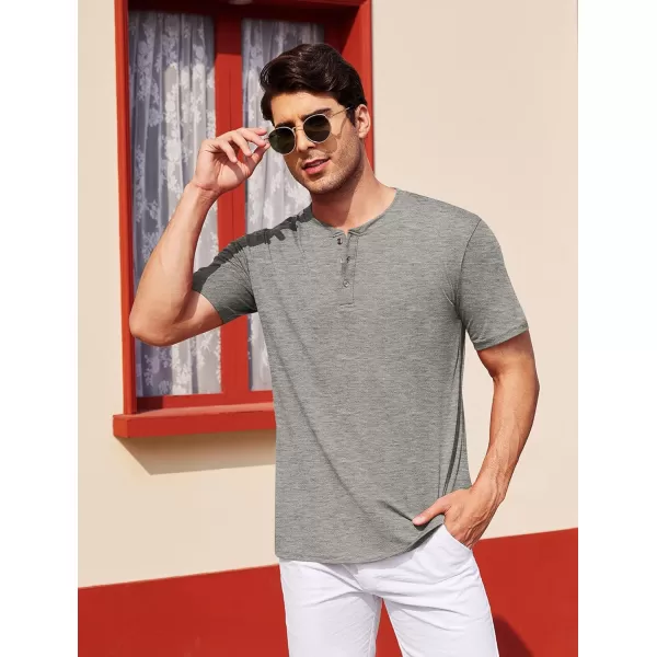COOFANDY Men's Henley Shirts Short Sleeve Casual Basic Tee Summer Button Henley Soild T Shirts