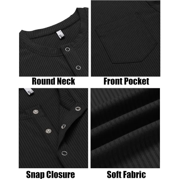 COOFANDY Mens Henley Shirts Short Sleeve Tshirt Basic Button Tees Summer Ribbed Pocket T Shirt Casual Stretch Tops