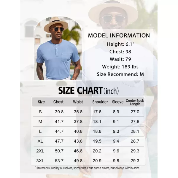 COOFANDY Mens Henley Shirts Short Sleeve Tshirt Basic Button Tees Summer Ribbed Pocket T Shirt Casual Stretch Tops
