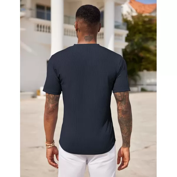 COOFANDY Mens Henley Shirts Short Sleeve Tshirt Basic Button Tees Summer Ribbed Pocket T Shirt Casual Stretch Tops