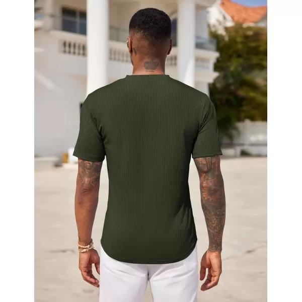 COOFANDY Mens Henley Shirts Short Sleeve Tshirt Basic Button Tees Summer Ribbed Pocket T Shirt Casual Stretch Tops