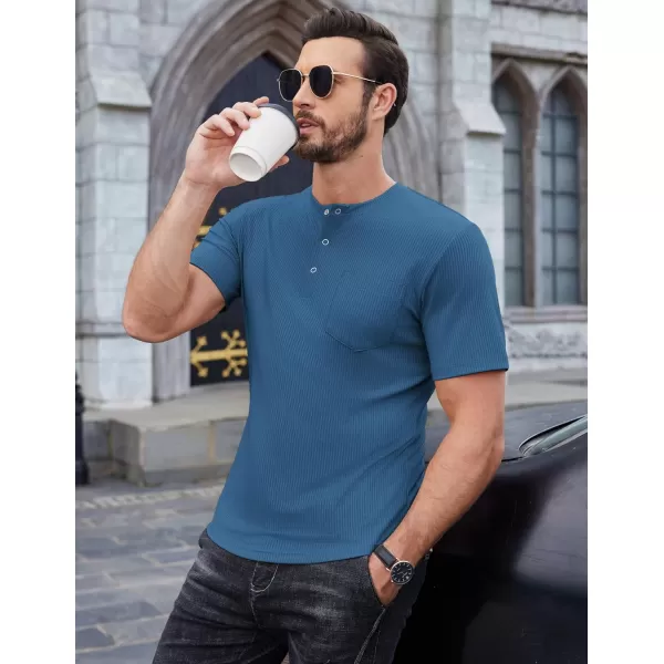 COOFANDY Mens Henley Shirts Short Sleeve Tshirt Basic Button Tees Summer Ribbed Pocket T Shirt Casual Stretch Tops