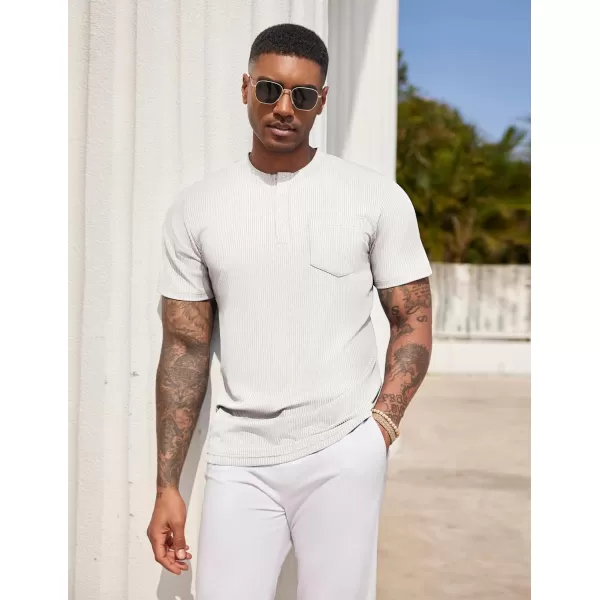 COOFANDY Mens Henley Shirts Short Sleeve Tshirt Basic Button Tees Summer Ribbed Pocket T Shirt Casual Stretch Tops