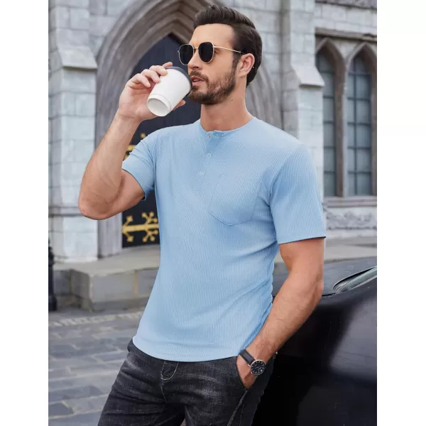COOFANDY Mens Henley Shirts Short Sleeve Tshirt Basic Button Tees Summer Ribbed Pocket T Shirt Casual Stretch Tops