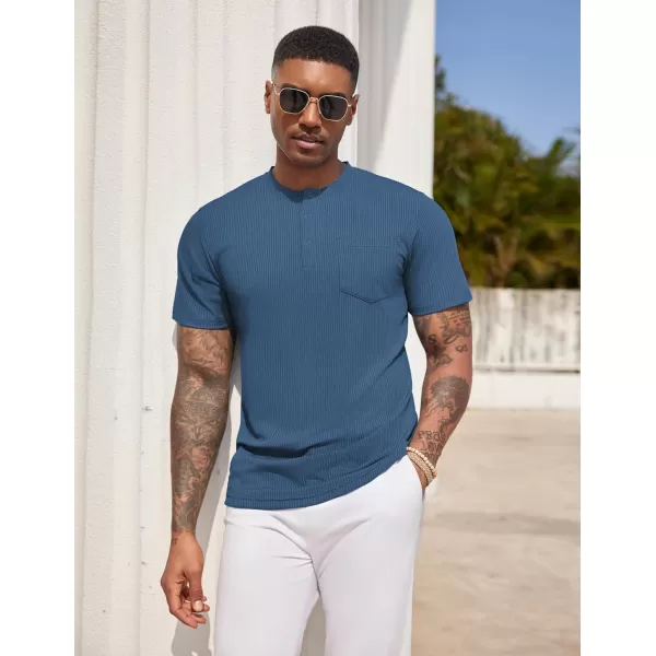 COOFANDY Mens Henley Shirts Short Sleeve Tshirt Basic Button Tees Summer Ribbed Pocket T Shirt Casual Stretch Tops