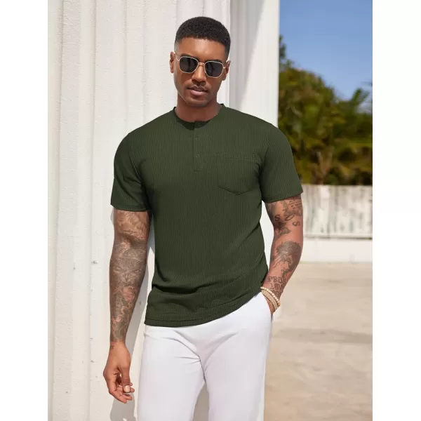 COOFANDY Mens Henley Shirts Short Sleeve Tshirt Basic Button Tees Summer Ribbed Pocket T Shirt Casual Stretch Tops