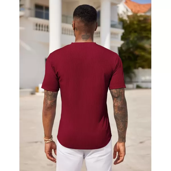 COOFANDY Mens Henley Shirts Short Sleeve Tshirt Basic Button Tees Summer Ribbed Pocket T Shirt Casual Stretch Tops