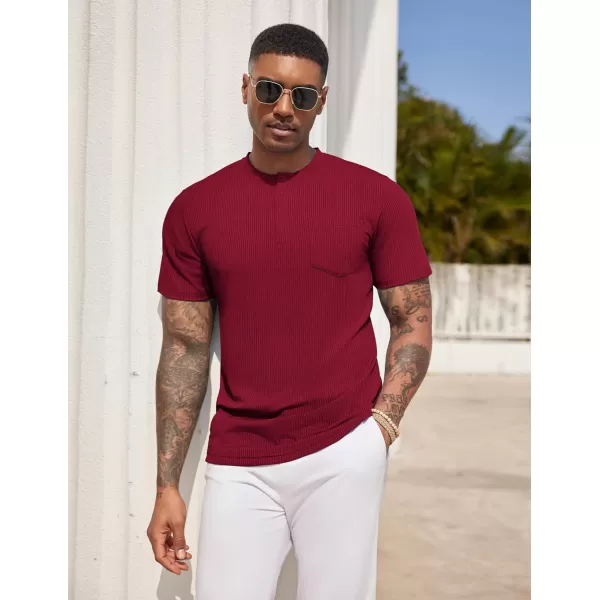 COOFANDY Mens Henley Shirts Short Sleeve Tshirt Basic Button Tees Summer Ribbed Pocket T Shirt Casual Stretch Tops