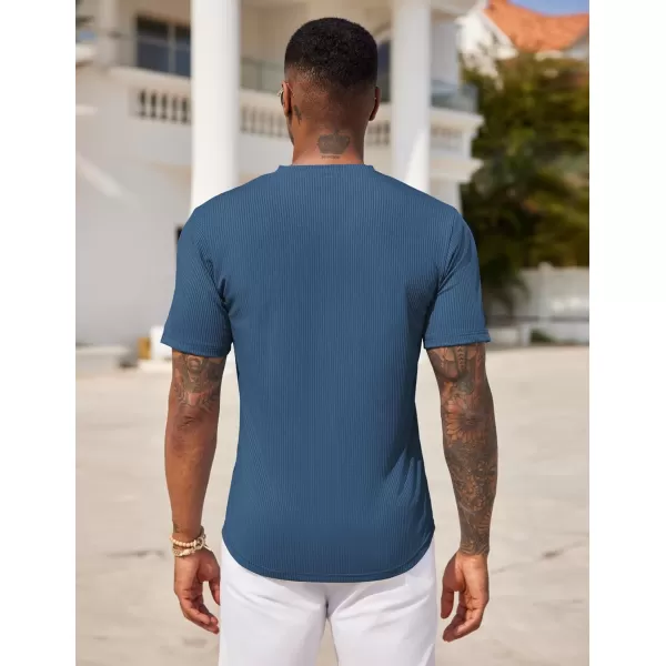 COOFANDY Mens Henley Shirts Short Sleeve Tshirt Basic Button Tees Summer Ribbed Pocket T Shirt Casual Stretch Tops