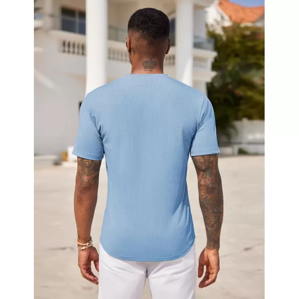 COOFANDY Mens Henley Shirts Short Sleeve Tshirt Basic Button Tees Summer Ribbed Pocket T Shirt Casual Stretch Tops