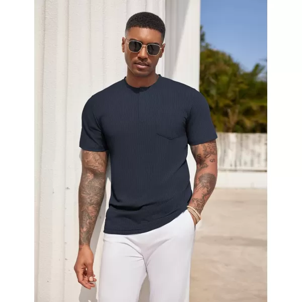 COOFANDY Mens Henley Shirts Short Sleeve Tshirt Basic Button Tees Summer Ribbed Pocket T Shirt Casual Stretch Tops