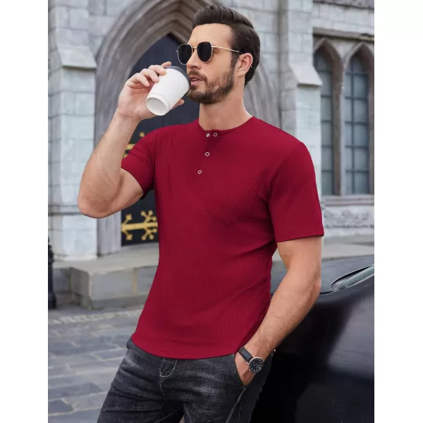 COOFANDY Mens Henley Shirts Short Sleeve Tshirt Basic Button Tees Summer Ribbed Pocket T Shirt Casual Stretch Tops