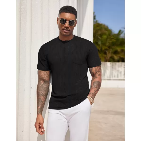 COOFANDY Mens Henley Shirts Short Sleeve Tshirt Basic Button Tees Summer Ribbed Pocket T Shirt Casual Stretch Tops