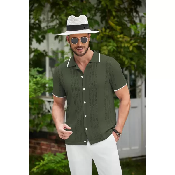 COOFANDY Men's Knit Button Down Shirt Vintage Short Sleeve Polo Shirts Casual Beach Tops