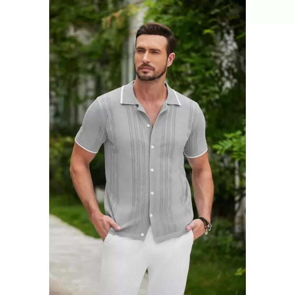 COOFANDY Men's Knit Button Down Shirt Vintage Short Sleeve Polo Shirts Casual Beach Tops
