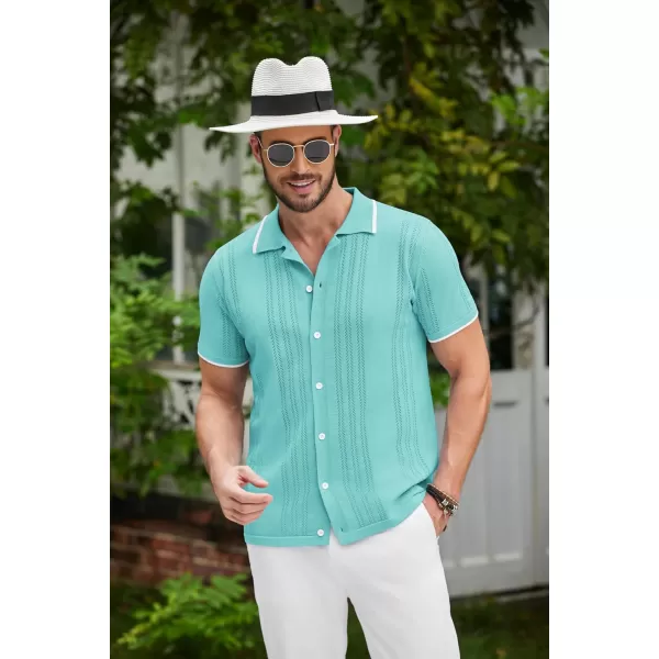 COOFANDY Men's Knit Button Down Shirt Vintage Short Sleeve Polo Shirts Casual Beach Tops