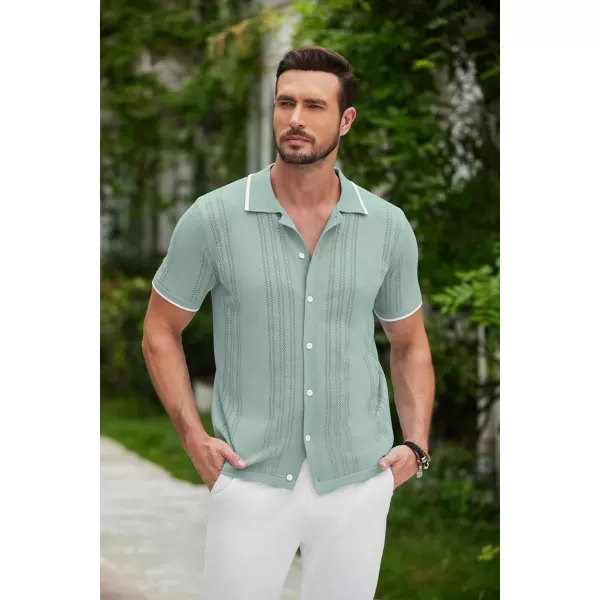 COOFANDY Men's Knit Button Down Shirt Vintage Short Sleeve Polo Shirts Casual Beach Tops