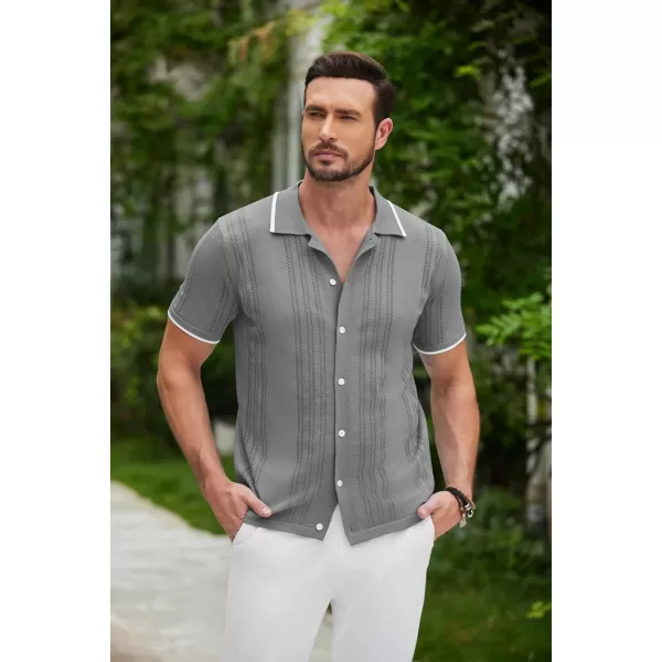 COOFANDY Men's Knit Button Down Shirt Vintage Short Sleeve Polo Shirts Casual Beach Tops
