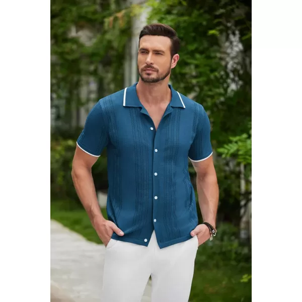 COOFANDY Men's Knit Button Down Shirt Vintage Short Sleeve Polo Shirts Casual Beach Tops